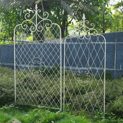 American Style Wrought Iron Trellis Panel - Garden Fence with Stakes for Climbing Roses, Clematis & Outdoor Flower Wall
