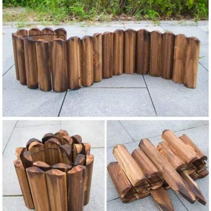 Deeply Charred Anti-Corrosion Wood Edging - Semi-Round Log Roll Border for Raised Garden Beds, Lawn & Landscape